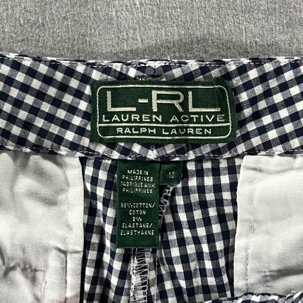 Lauren Active Ralph Lauren Gingham Shorts Navy Blue White Cuffed Size 10 Womens - Picture 5 of 7